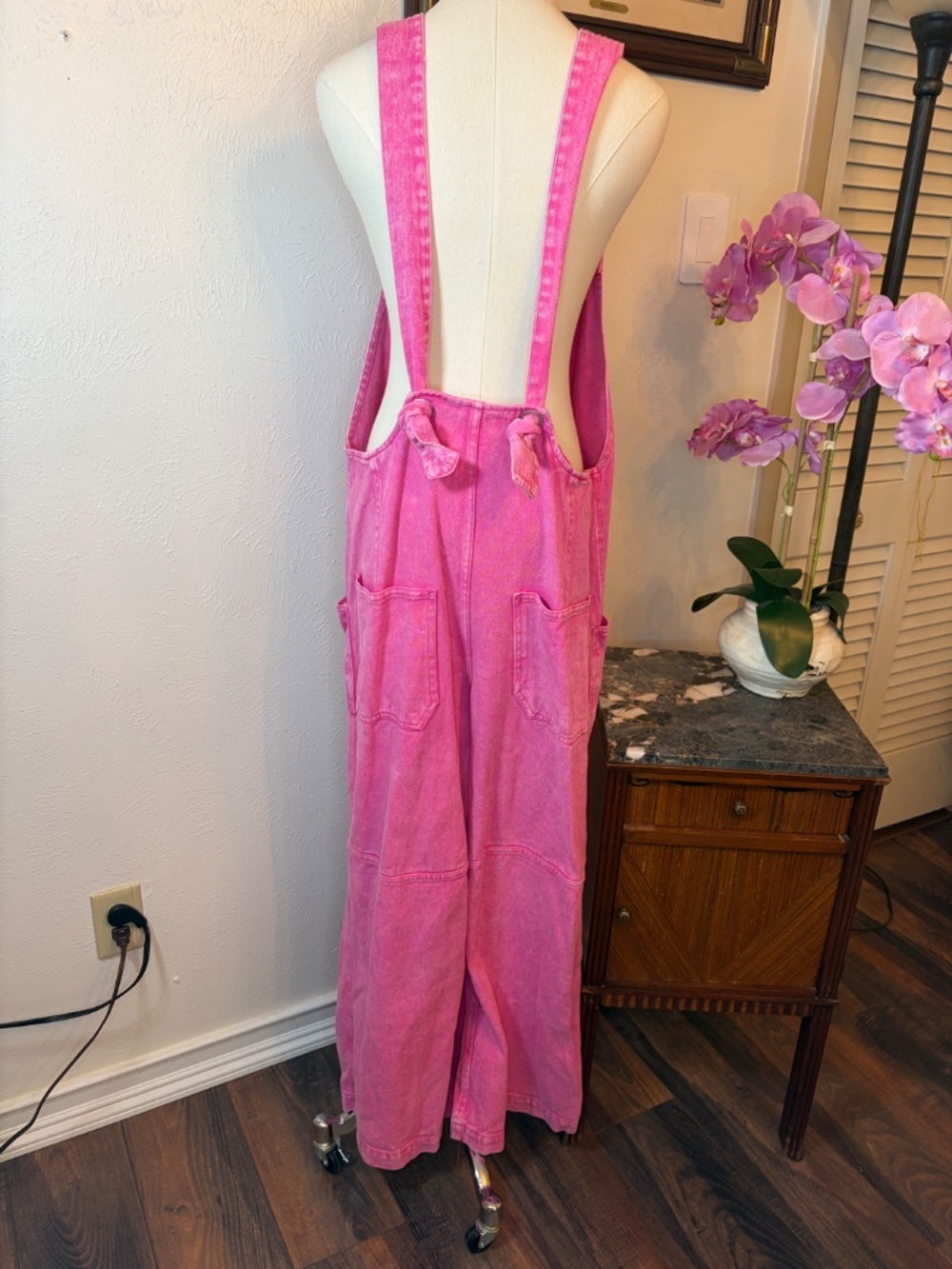 Peach Love California Pink Denim Wide Leg Overalls Size Large - Picture 3 of 7